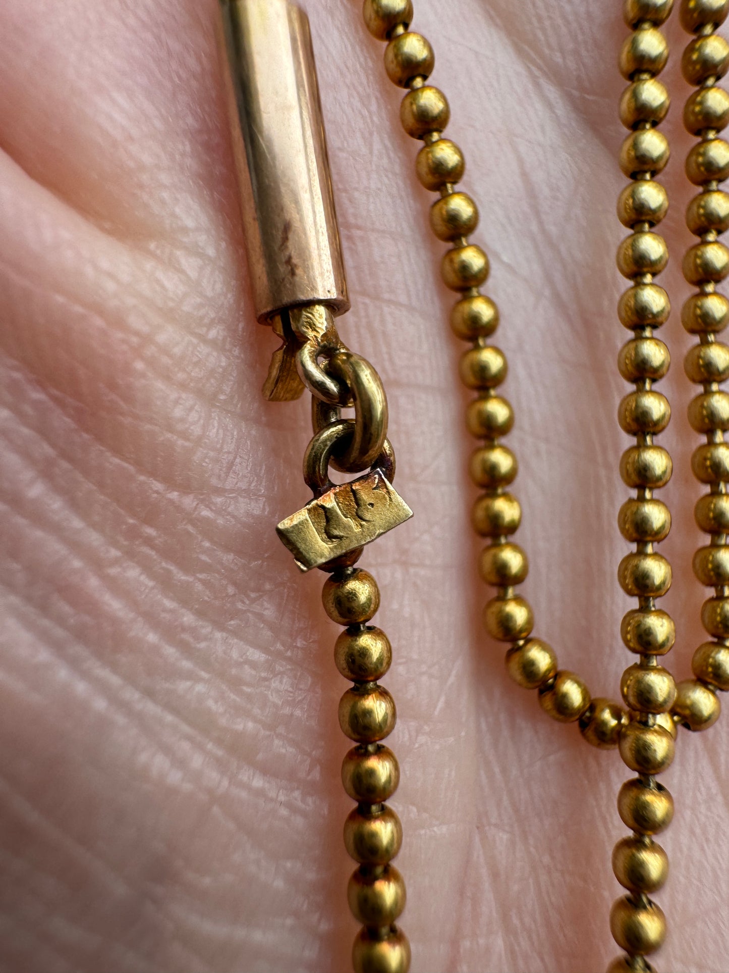 Antique 15ct yellow gold ball chain, 44cm / 17.3 inches long