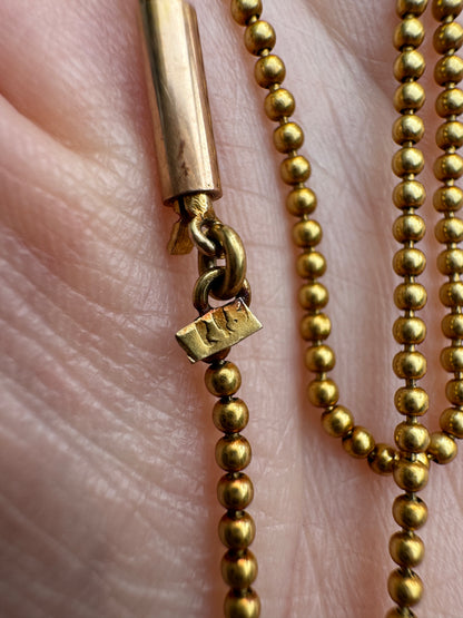 Antique 15ct yellow gold ball chain, 44cm / 17.3 inches long