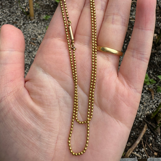 Antique 15ct yellow gold ball chain, 44cm / 17.3 inches long