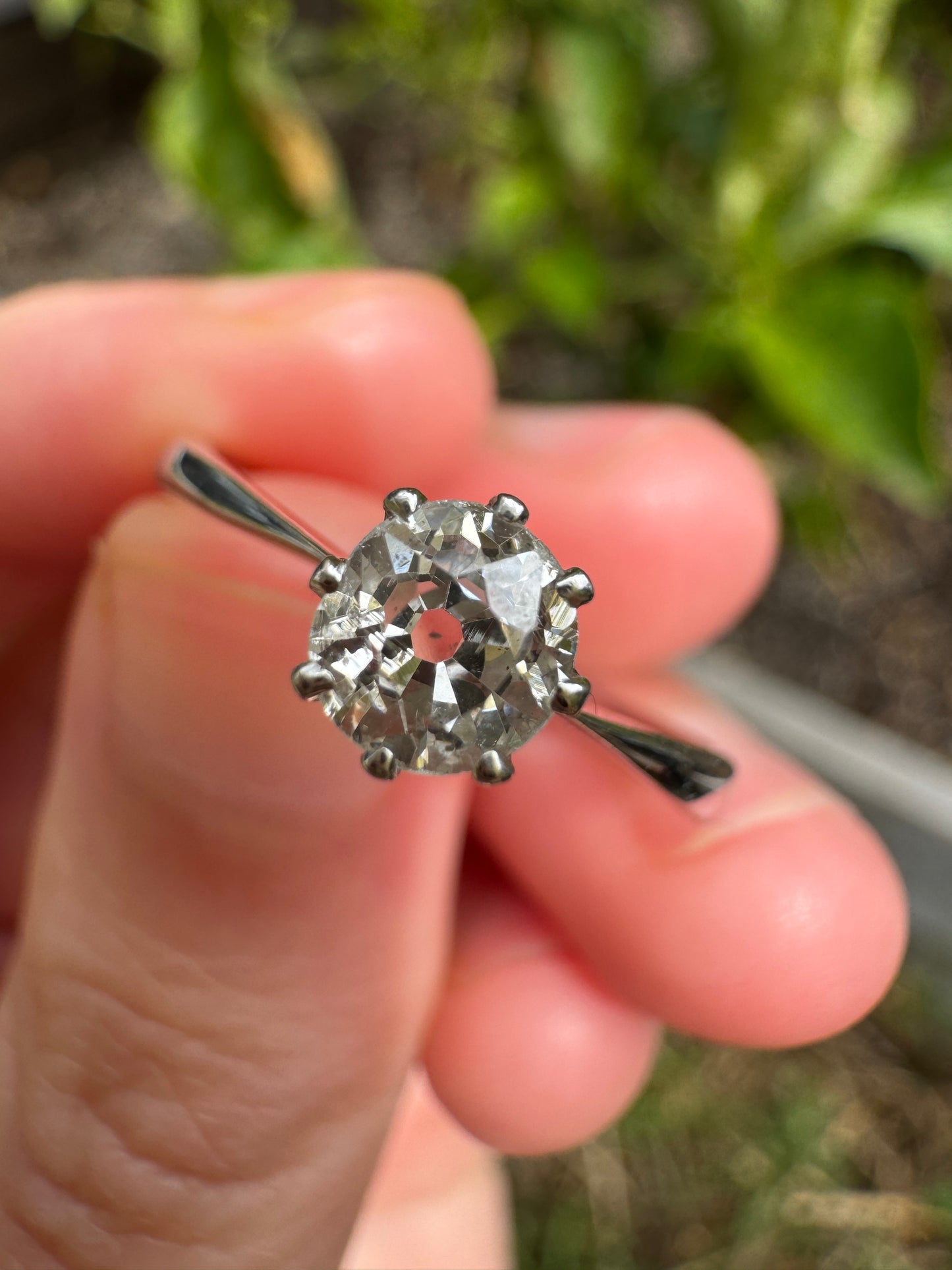 Vintage 9ct white gold 0.57ct old mine cut diamond solitaire ring