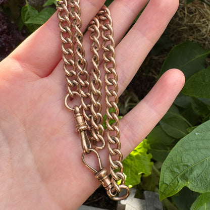 Vintage 9ct rosy yellow gold double Albert chain, 36cm / 14.2 inches long