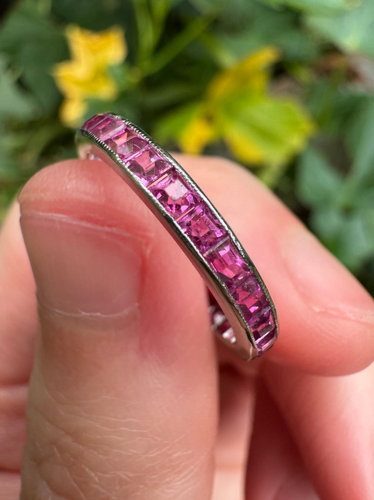 Antique platinum 1.51ct TCW natural ruby eternity ring