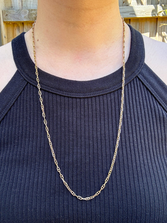 Vintage 9ct yellow gold mariner link chain, 66cm / 25.98 inches long