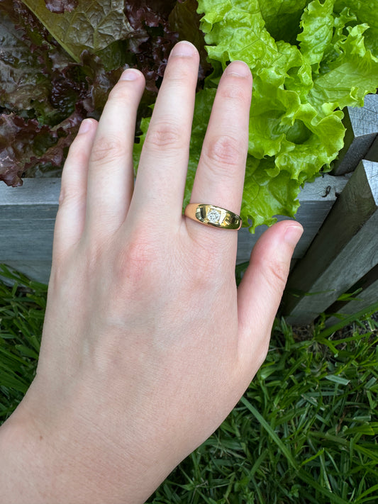 Antique Victorian 18ct yellow gold 0.35ct old mine cut diamond gypsy ring