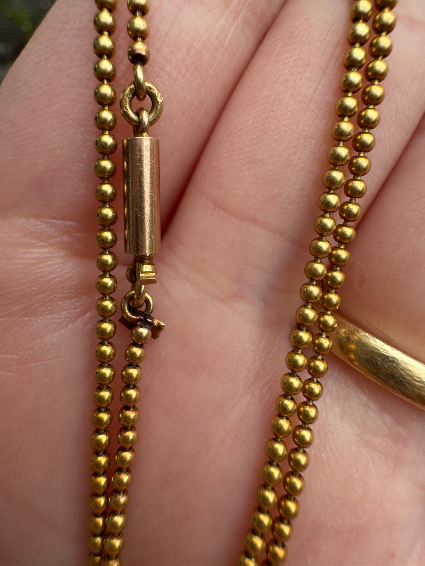Antique 15ct yellow gold ball chain, 44cm / 17.3 inches long