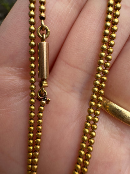 Antique 15ct yellow gold ball chain, 44cm / 17.3 inches long