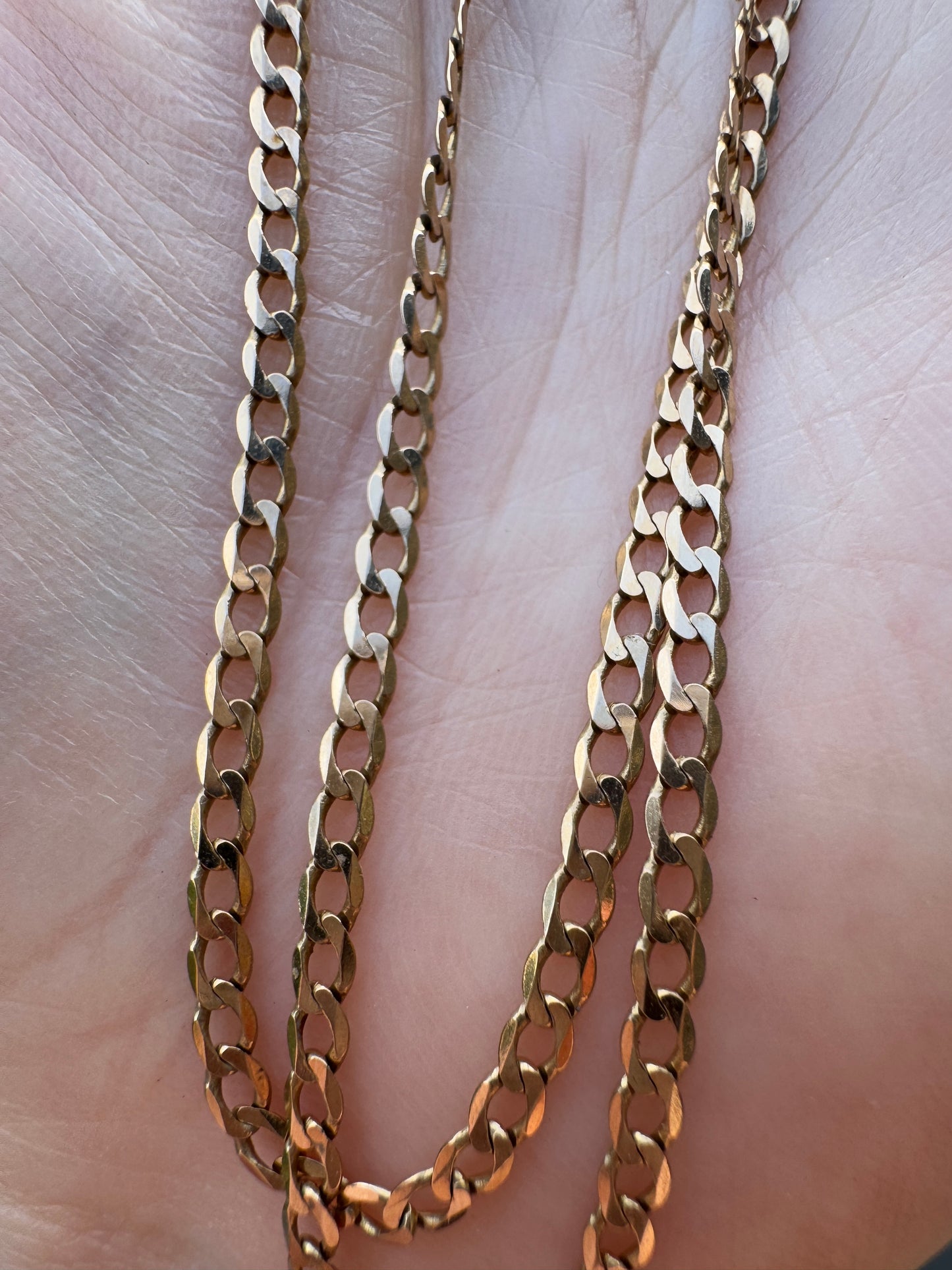 Vintage Italian 9ct yellow gold flat curb link chain, 59cm / 23.2 inches long