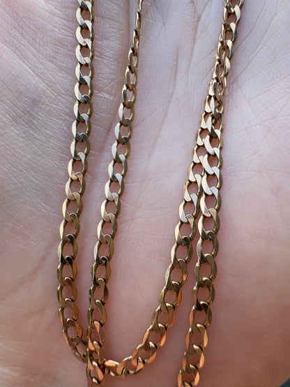 Vintage Italian 9ct yellow gold flat curb link chain, 59cm / 23.2 inches long