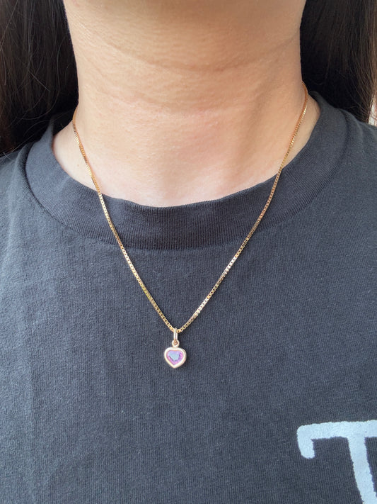 Custom 9ct yellow gold 0.77ct pink sapphire heart bezel set pendant