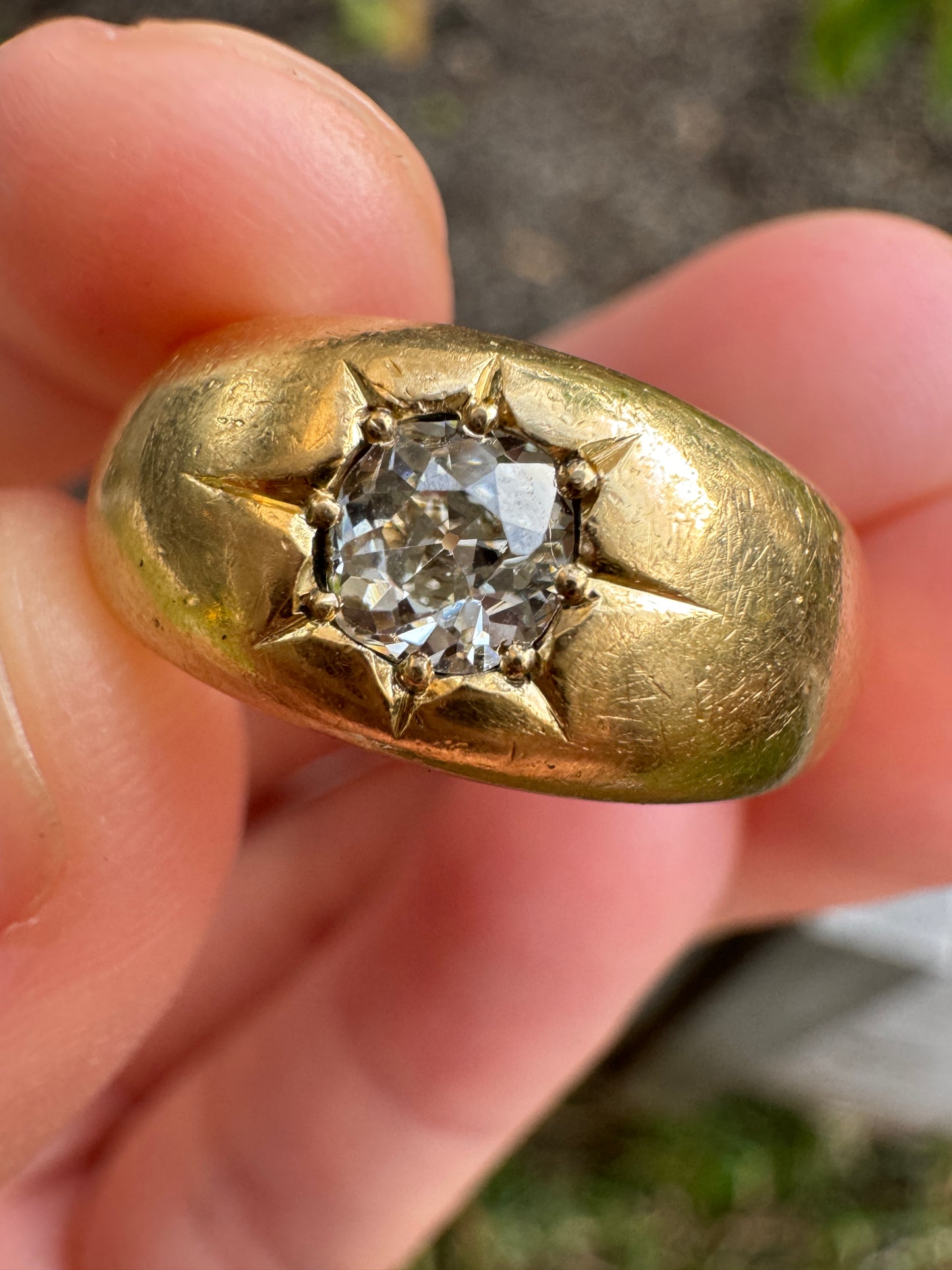 Antique 18ct yellow gold 0.5ct old mine cut diamond starset gypsy ring