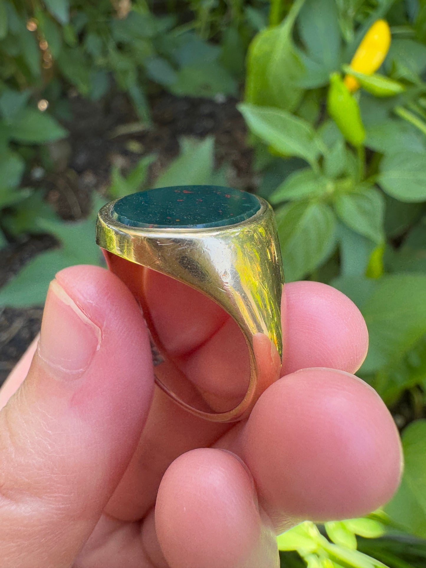 Vintage 9ct yellow gold bloodstone signet ring