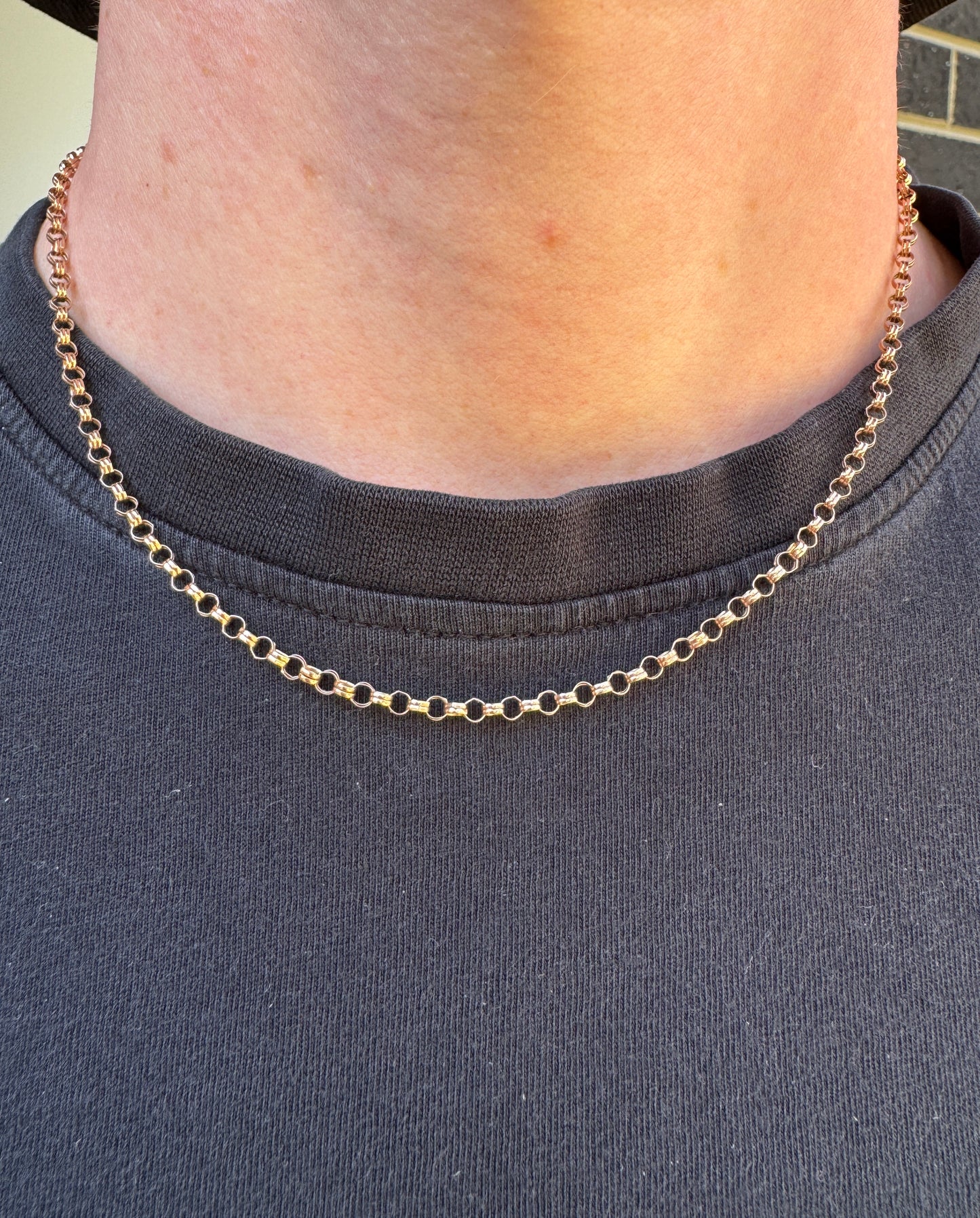 Vintage 9ct rose gold belcher chain, 45cm / 17.7 inches long