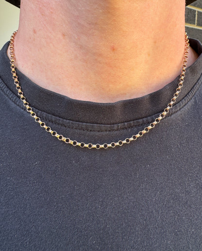 Vintage 9ct rose gold belcher chain, 45cm / 17.7 inches long