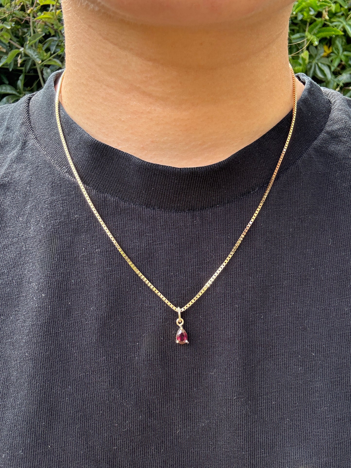 Custom 9ct yellow gold 0.68ct pear cut garnet pendant