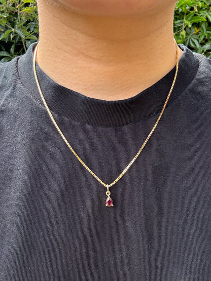 Custom 9ct yellow gold 0.68ct pear cut garnet pendant