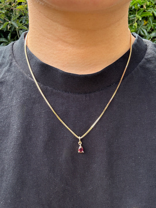 Custom 9ct yellow gold 0.68ct pear cut garnet pendant