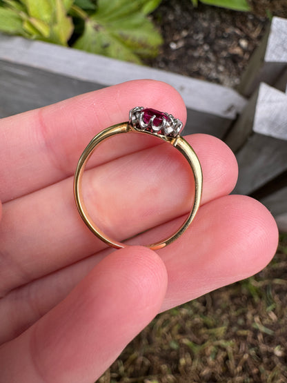 Vintage 18ct yellow gold ruby and diamond horseshoe ring