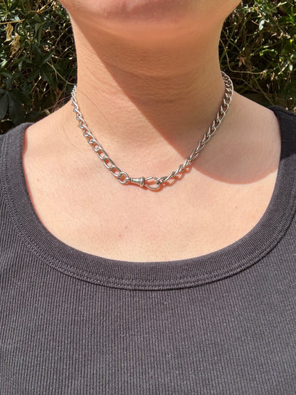 Vintage silver oval link chain with dog clip, 39cm / 15.35 inches long