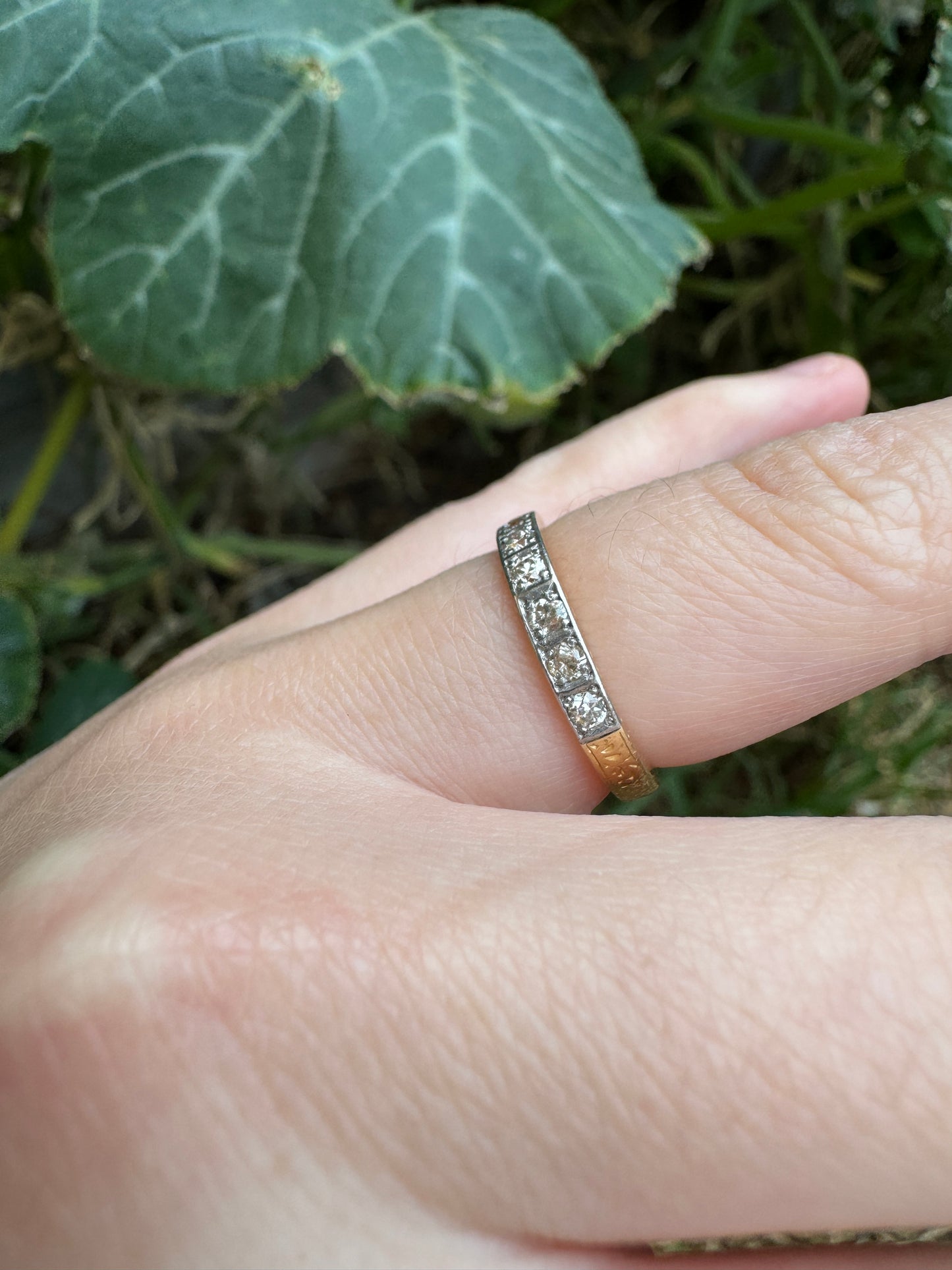 Antique 18ct yellow gold 0.25ct TCW old cut diamond half eternity ring
