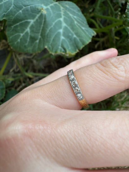 Antique 18ct yellow gold 0.25ct TCW old cut diamond half eternity ring