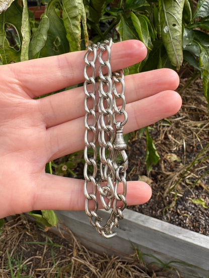Vintage silver oval link chain with dog clip, 39cm / 15.35 inches long