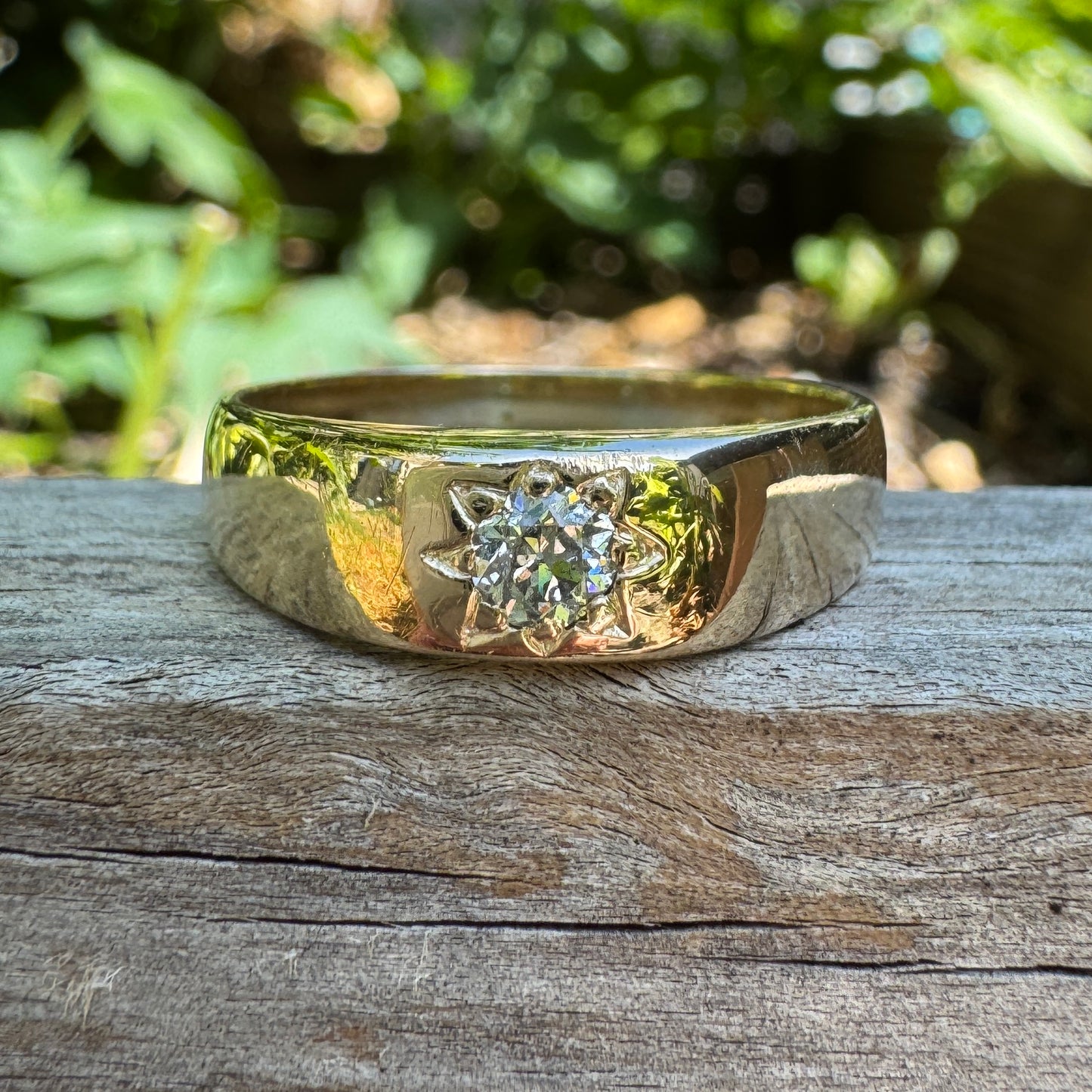 Antique Australian 15ct yellow gold 0.27ct old mine cut diamond starset gypsy ring