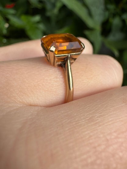 Vintage 14ct yellow gold 3.85ct faceted citrine ring