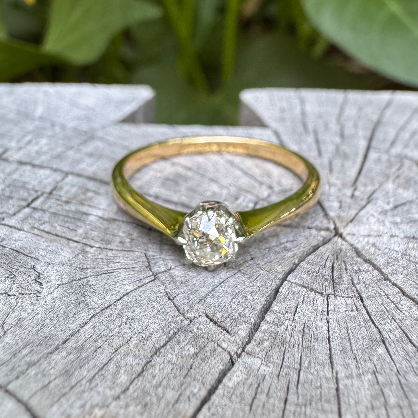 Vintage 18ct yellow gold and platinum 0.35ct old mine cut diamond solitaire ring