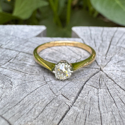 Vintage 18ct yellow gold and platinum 0.35ct old mine cut diamond solitaire ring