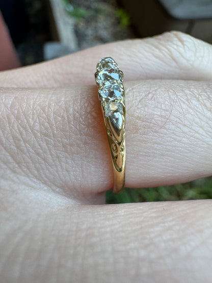 Antique 18ct gold old mine cut diamond five stone ring