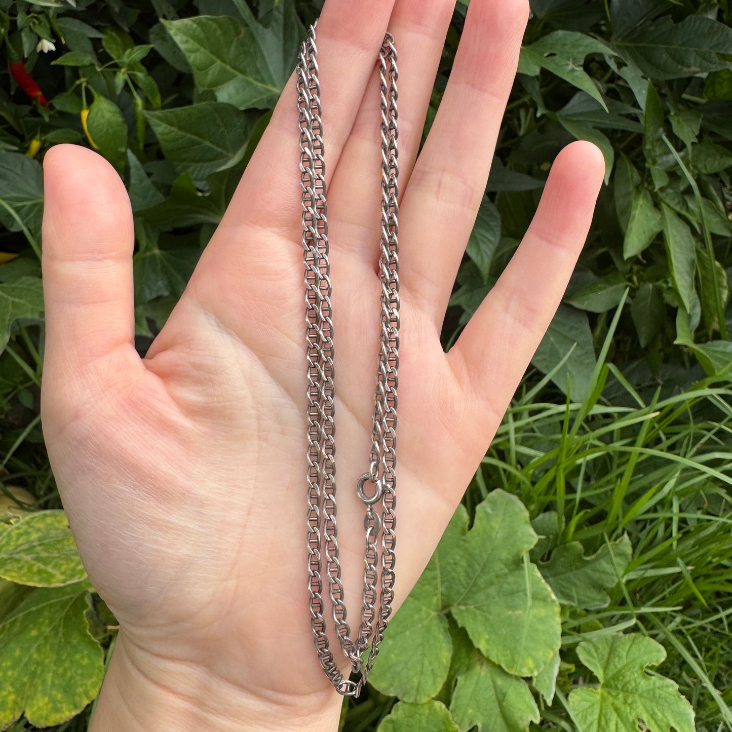 Vintage Italian sterling silver flat mariner link chain, 60cm / 23.62 inches long