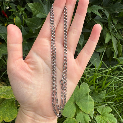 Vintage Italian sterling silver flat mariner link chain, 60cm / 23.62 inches long