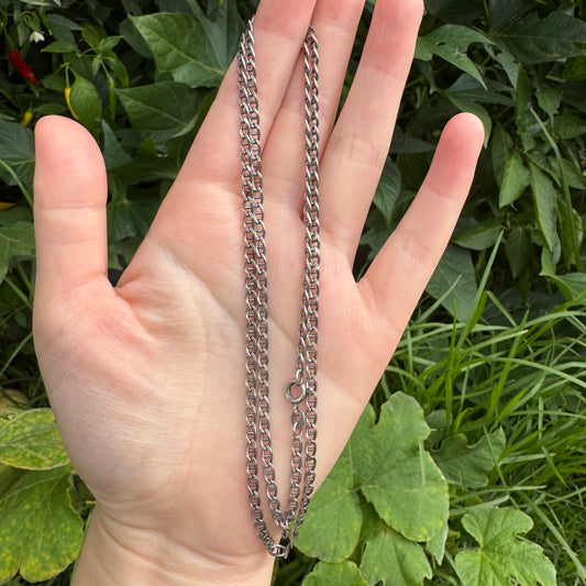 Vintage Italian sterling silver flat mariner link chain, 60cm / 23.62 inches long