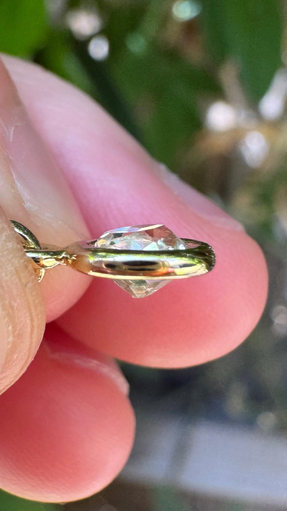 Custom handmade 9ct yellow gold 0.45ct old mine cut diamond bezel set pendant