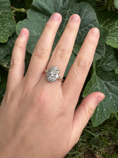 Antique 18ct yellow gold 1.74ct TCW old mine cut diamond cluster ring