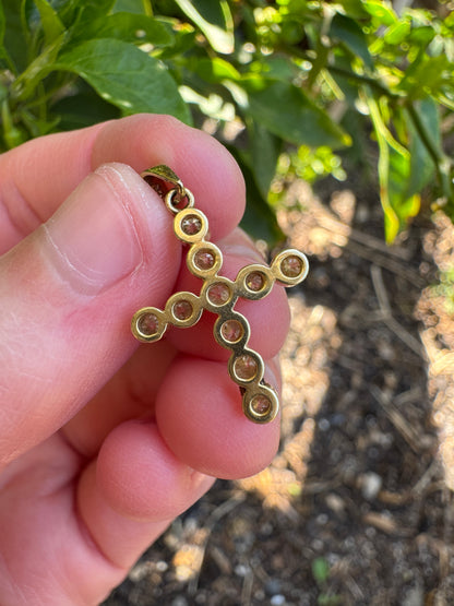 Vintage 14ct yellow gold 0.37ct TCW old European cut diamond bezel set cross pendant