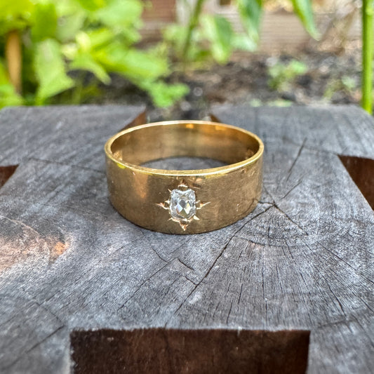 Antique Australian Wendt 18ct yellow gold 0.15ct old mine cut diamond starset gypsy cigar band