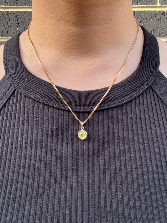 Custom 9ct yellow gold 1.15ct round cut yellow sapphire bezel set pendant