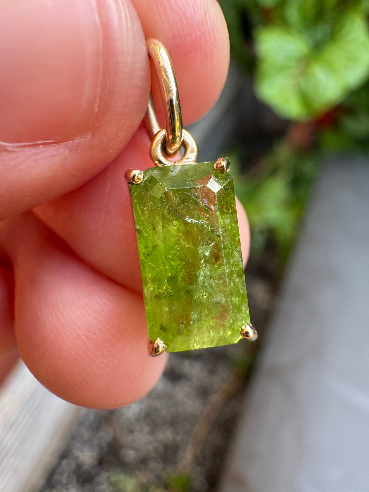 Handmade 9ct gold natural green Mali garnet pendant