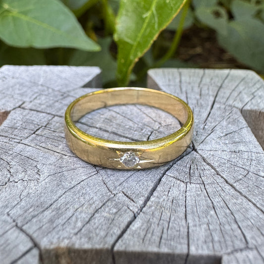 Vintage 18ct yellow gold transitional cut diamond starset gypsy ring