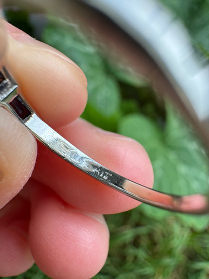 Antique 18ct white gold 0.87ct old European cut diamond and 0.5ct TCW baguette cut natural sapphire ring