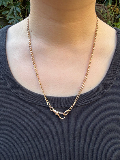 Antique 15ct yellow gold curb link watch chain with dog clip, 53.5cm / 21.06 inches long