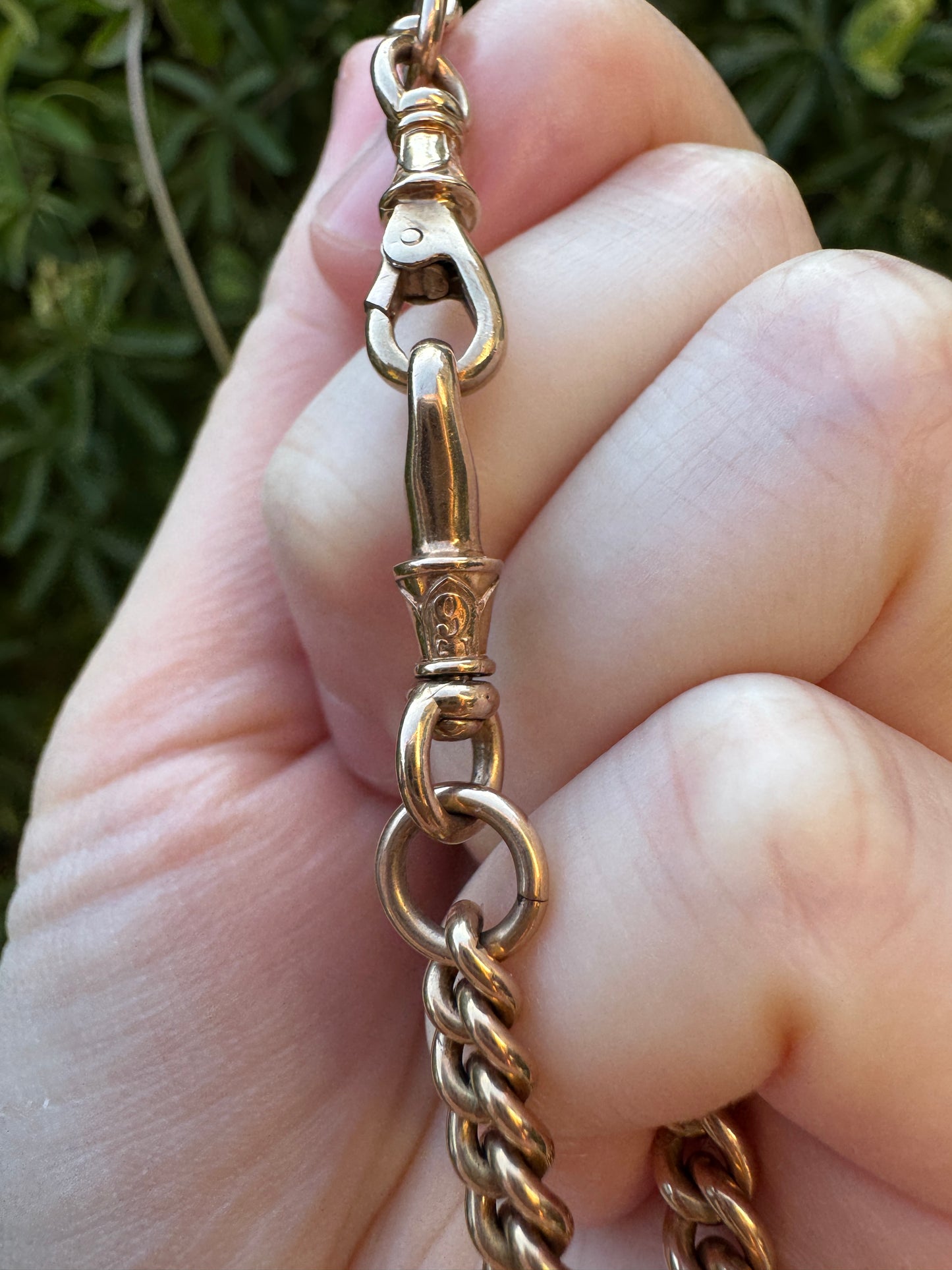 Antique 9ct yellow gold double Albert graduated curb chain, 50cm / 19.7 inches long