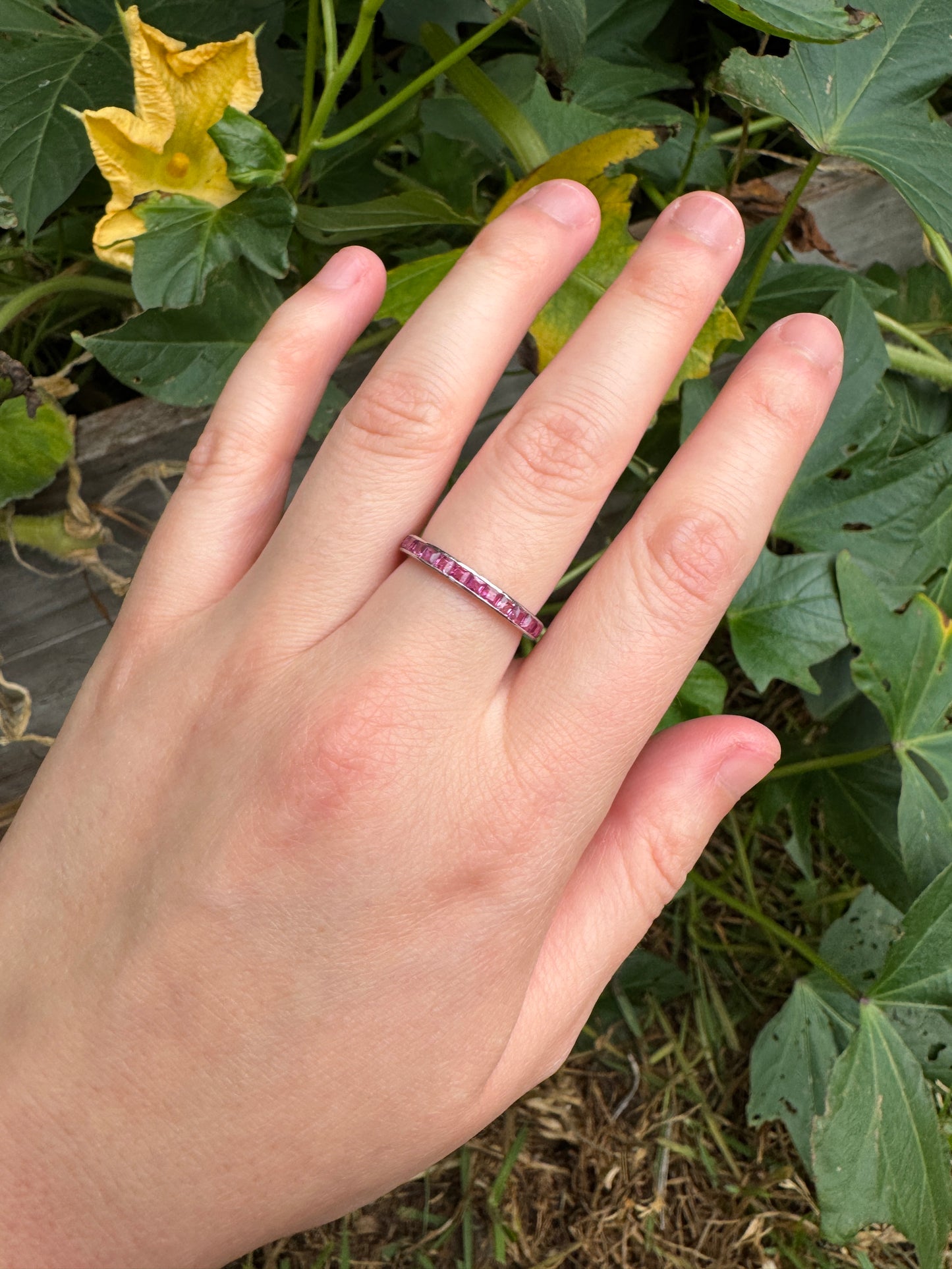 Antique platinum 1.51ct TCW natural ruby eternity ring