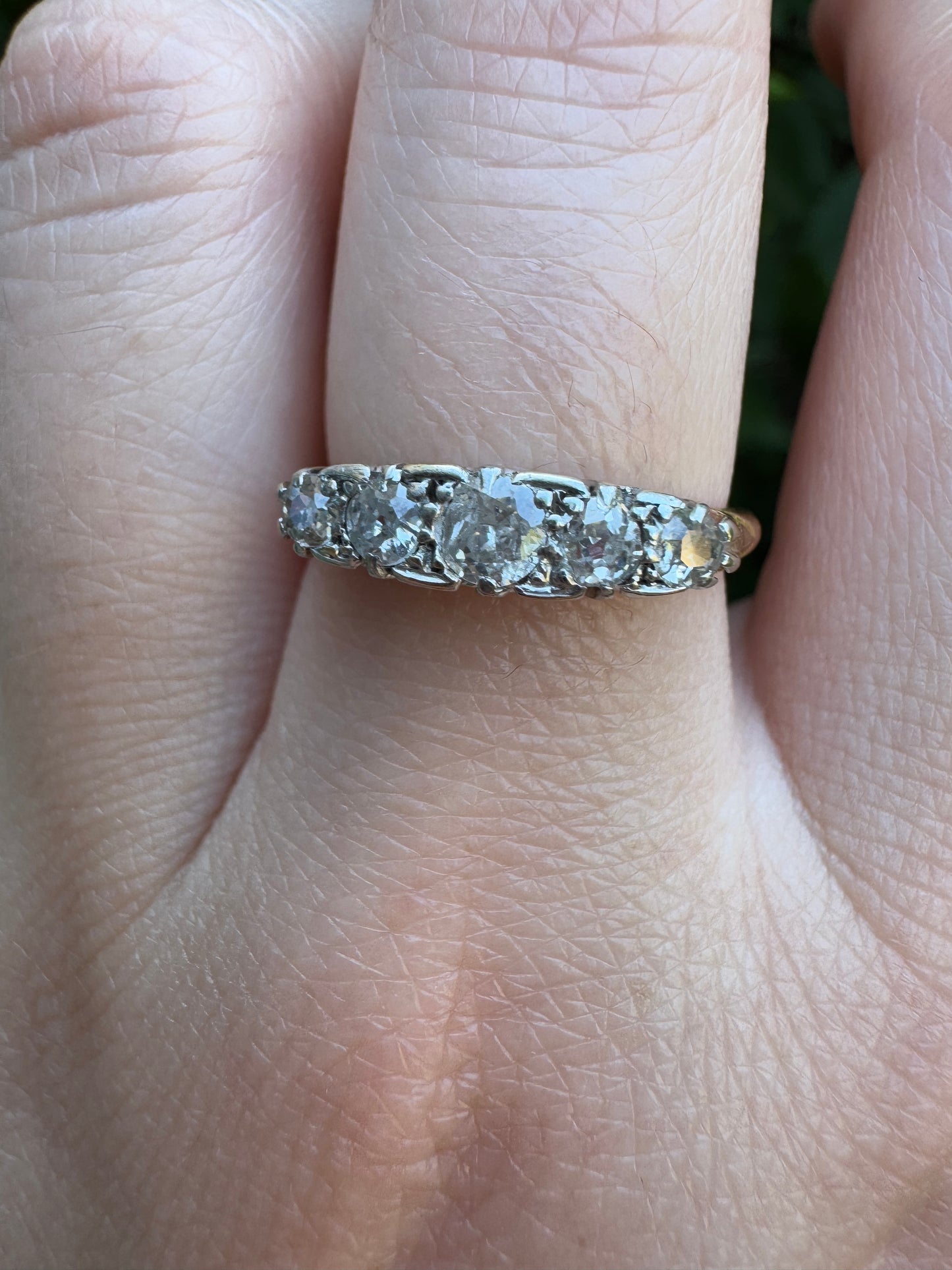 Antique 18ct yellow gold five stone 0.47ct TCW old mine cut diamond ring