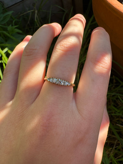 Vintage 18ct yellow gold five stone 0.15ct TCW single cut diamond ring