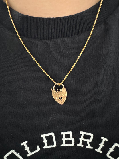 Vintage 9ct yellow gold engraved heart padlock charm