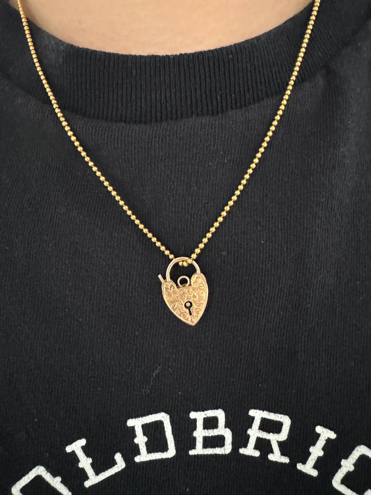 Vintage 9ct yellow gold engraved heart padlock charm