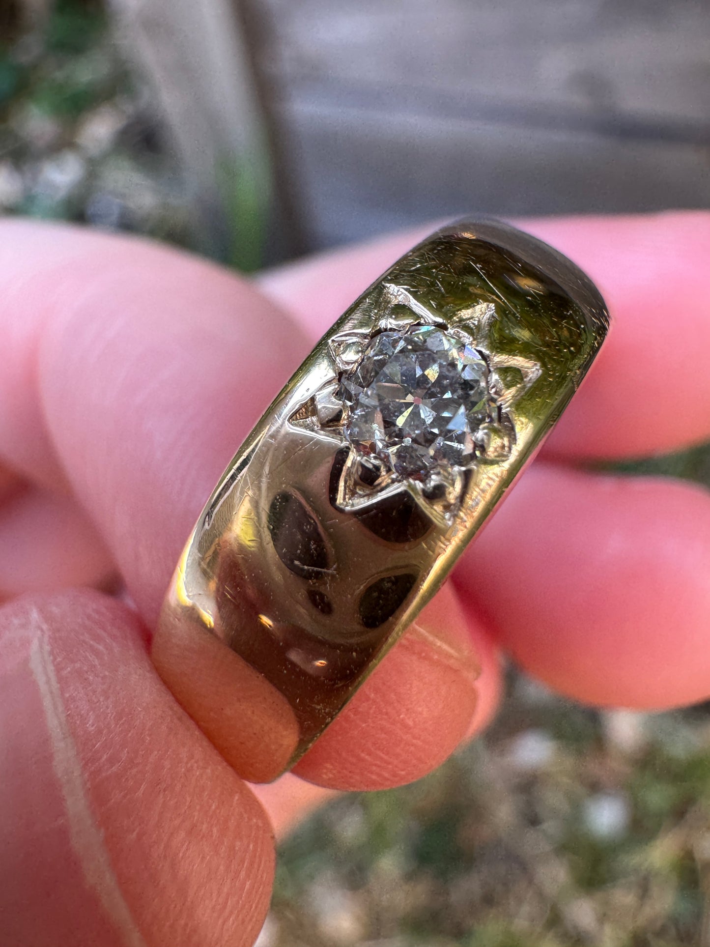 Antique Australian 15ct yellow gold 0.27ct old mine cut diamond starset gypsy ring