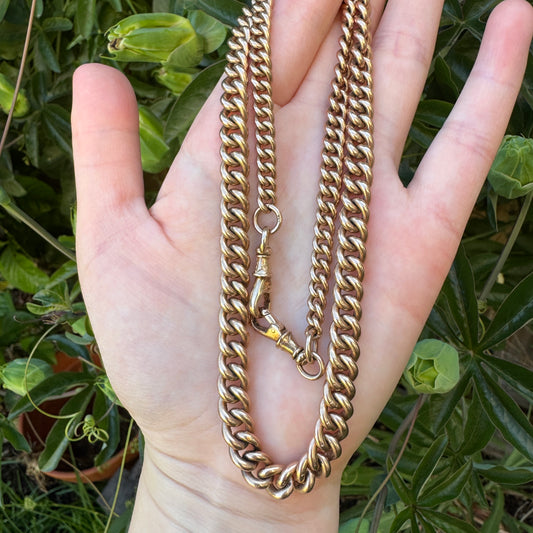 Antique 9ct yellow gold double Albert graduated curb chain, 50cm / 19.7 inches long